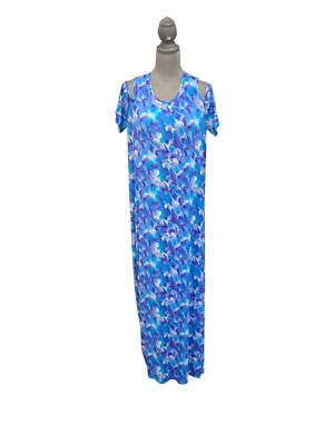 Caribbean Joe Women's Blue Multi Cold Shoulder Short Sleeve Maxi Dress M |  eBay