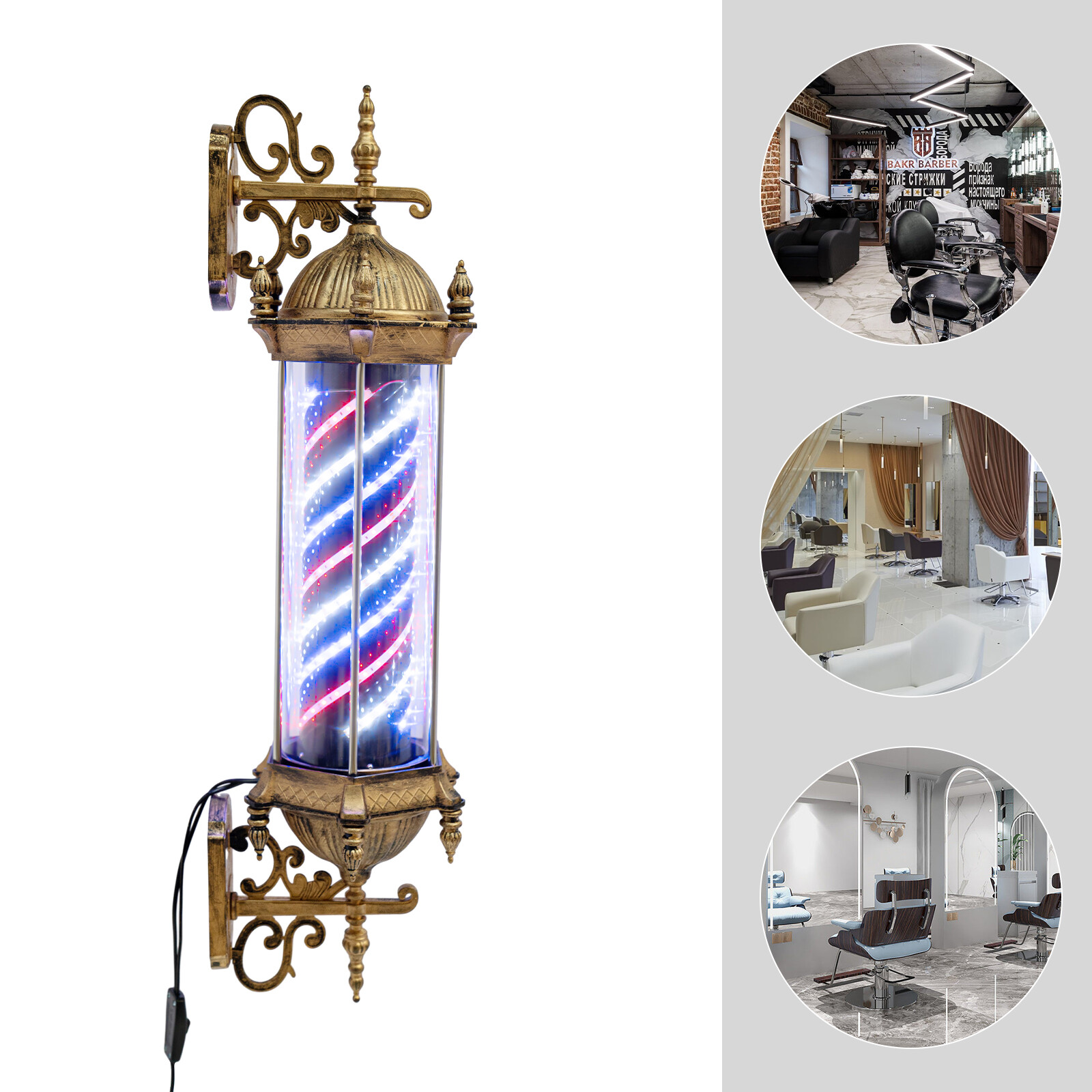 LED Sign Lamp Barber Pole Light Rotating Hair Salon Sign Light Lamp 32*90cm