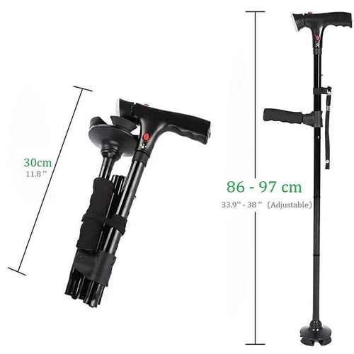 Elder Folding Walking Stick Walking Cane Height Adjustable LED Light Alarm - Picture 10 of 12