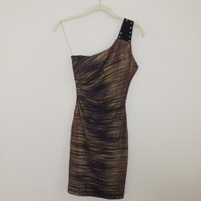 Windor - Women's Cocktail Dress Size 5 Off Shoulder Gold Purple 