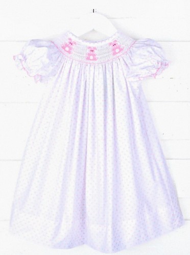Girls NWT Classic Whimsy Smocked Dress Polka Dots Easter Bunny Free Bow 5 - Picture 9 of 11