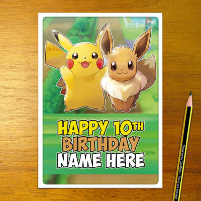 Pokemon Personnalisees Carte D Anniversaire A5 Permet D Aller Pokemon Eevee Pikachu Nintendo Ebay
