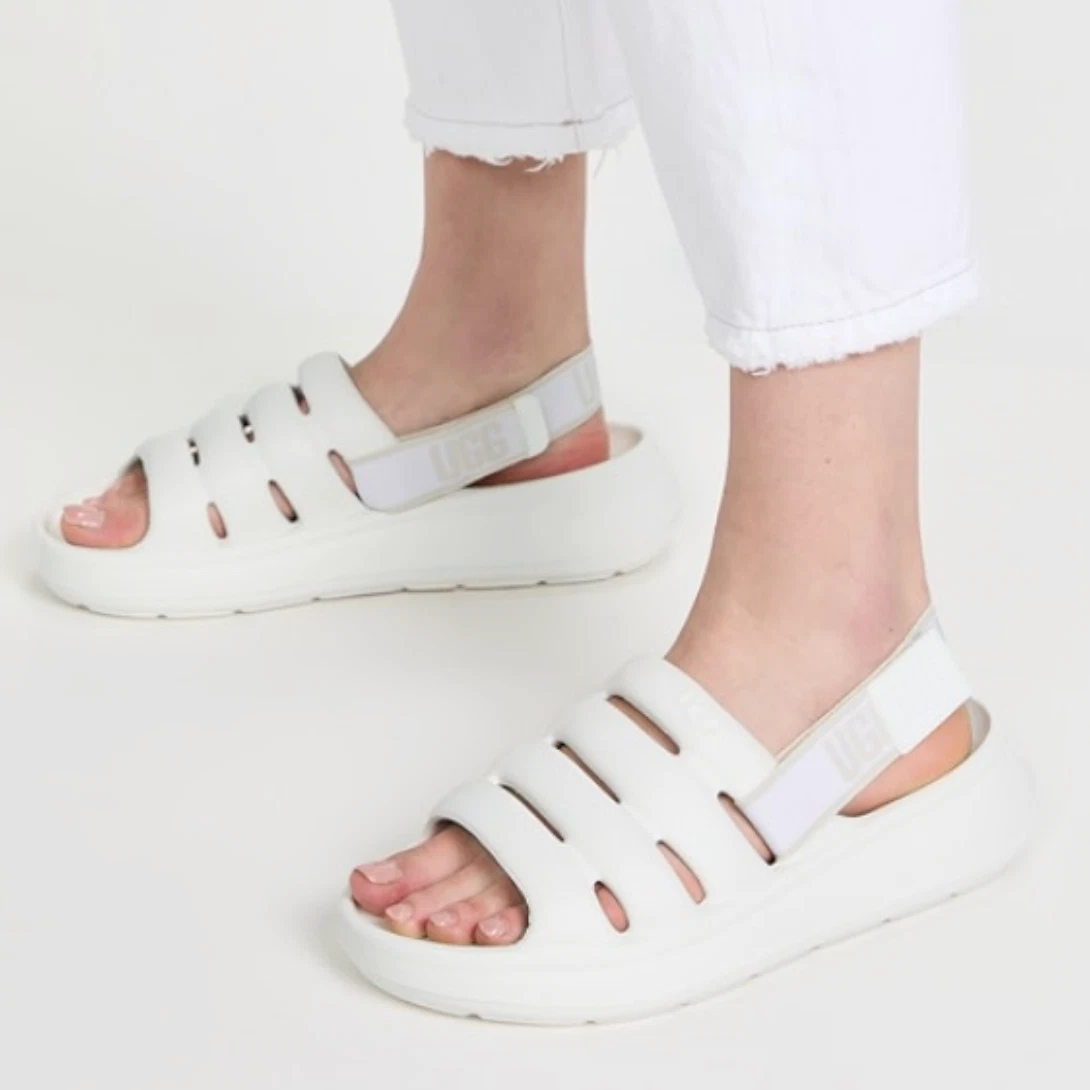 NWOB UGG Sport Yeah Slide taglia 12 gomma EVA 1126811 bianco neve