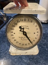 VINTAGE 1930'S YELLOW AMERICAN FAMILY SCALE 25LB. FARMHOUSE PRIMITIVE