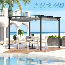 2.44x2.44M Metal Pergola Gazebo Outdoor Retractable SPF Pergola With Grey Canopy