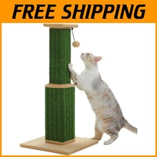 Durable Carpet Cat Scratching Post 32 with Interactive Dangling Ball - Green