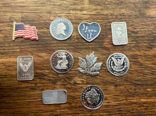 10 grams of mixed .999 fine Silver Art Bars & Rounds