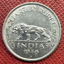 India, British 1946 Nickel Quarter (1/4) Rupee. George VI. High Grade. KM# 548