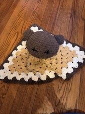 Crochet Sooo Soft Teddy Bear Lovie Lover Security Blanket Toy Brown, Tan, Yellow