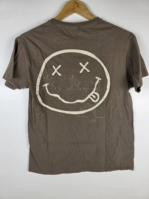 Nirvana Band Tee Mens Medium Brown T-Shirt Graphic Smiley Face