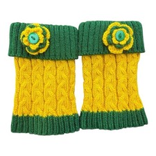 Handmade Green Bay Packers Inspired Knit Boot Cuffs with Flower Button Detail