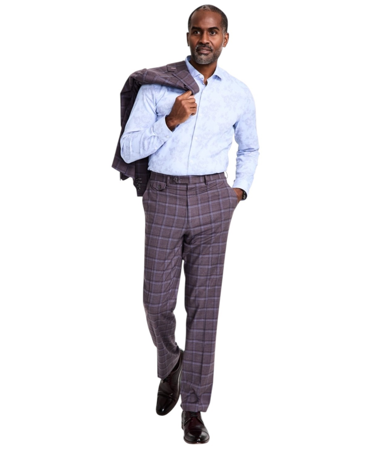 Tayion Mens Classic fit Dress Pants 44 32 Purple Plaid Stretch 6090₽