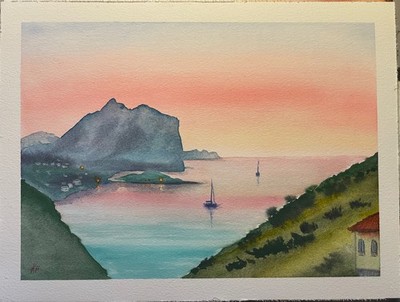 Original Aquarell Bild   Madeira Porto Cruz 