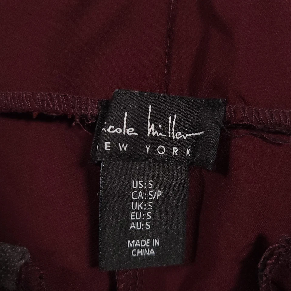 Pantalones Nicole Miller para mujer pequeños borgoña tiro alto ajustados elásticos vestido ropa de trabajo Foto 4 de 4