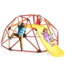 8FT Climbing Dome w/ Slide Outdoor Kids Jungle Gym Dome Climber Red  Orange
