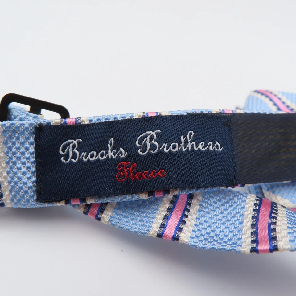 Gravata borboleta Brooks Brothers seda azul rosa listrada branca 2" de largura pré-amarrada EUA - Imagem 3 de 3