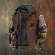 Men's Winter Autumn Thick Warm Padded Inside For Warmth Hooded Zipped Jacket