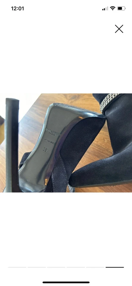 BOTINES SAINT LAURENT GAMUZA NEGRA DOBLE CADENA ESLABÓN. Talla 39 100% Auténtico Foto 4 de 4