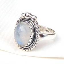 Natural Rainbow Moonstone Ring Solid 925 Sterling Silver Moonstone Jewelry-R213
