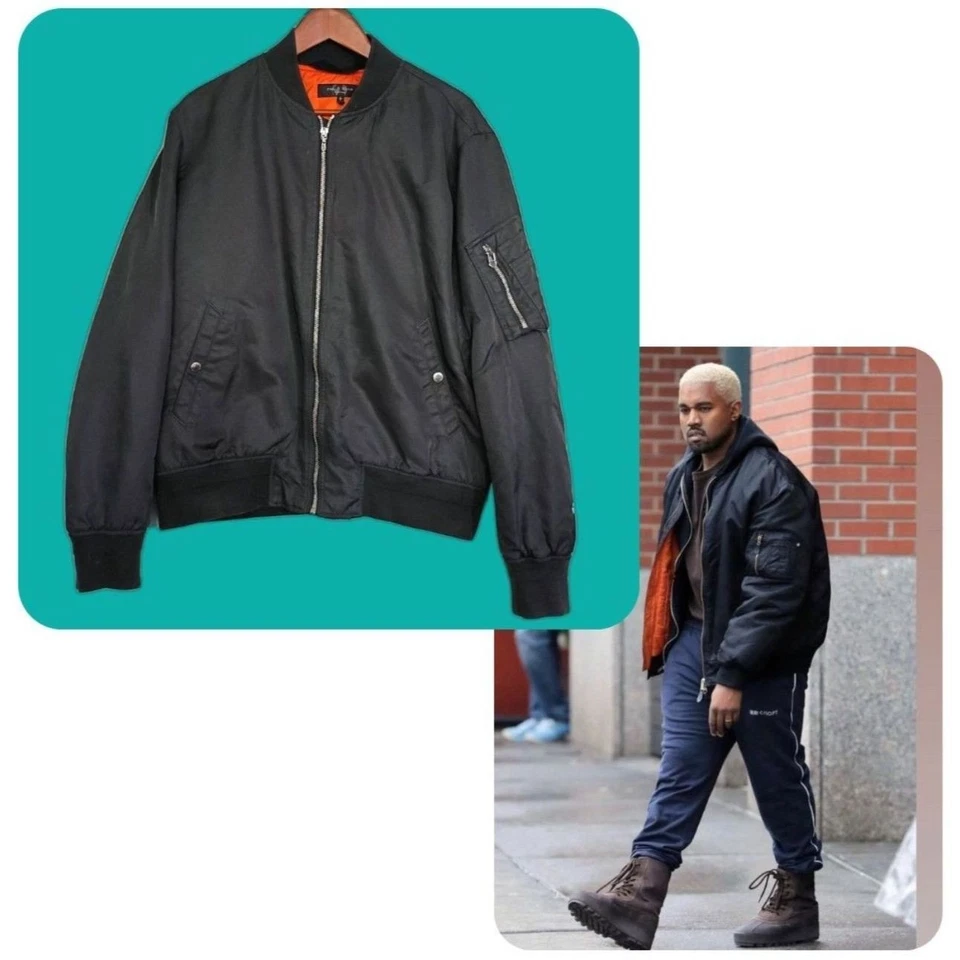 rag & bone Manston Bomber Jacket Men's 2XL Black MA-1 ASO Kanye Flaws - Image 2 of 4