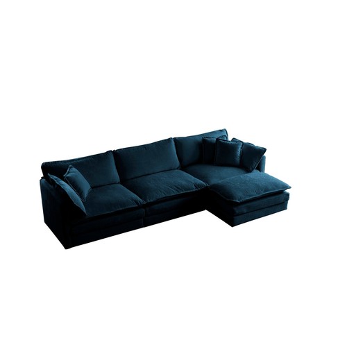 Modular L-Shaped Sectional Sofa w/ Ottoman | Blue Chenille for Living Room - Picture 5 of 11