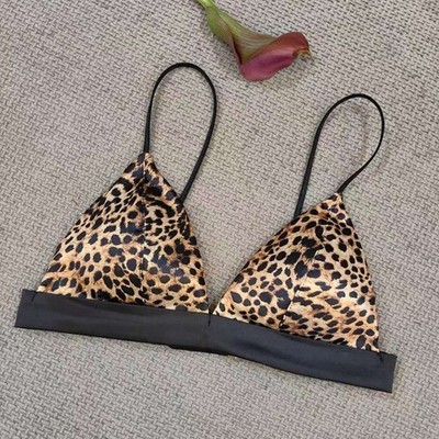 Women's Triangle Cup Bralette Seamless Thin Cup Breathable - Leopard Print
