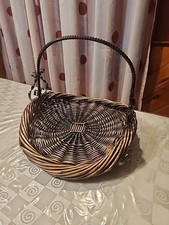 Large Rustic Country Willow Woven Harvesting Gathering Basket with Iron Handle
