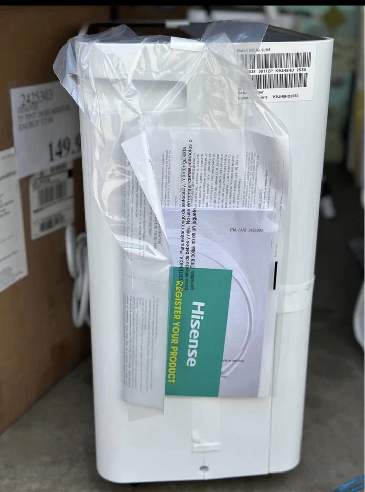 Hisense 35 pintas 3.000 m² Deshumidificador portátil de pies, sistema de flujo de aire de bajo ruido HD3 Foto 4 de 4