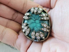 Women Ring Big Face Statement Ring Bronze Tone Green Faux Stone Fashion Jewelry