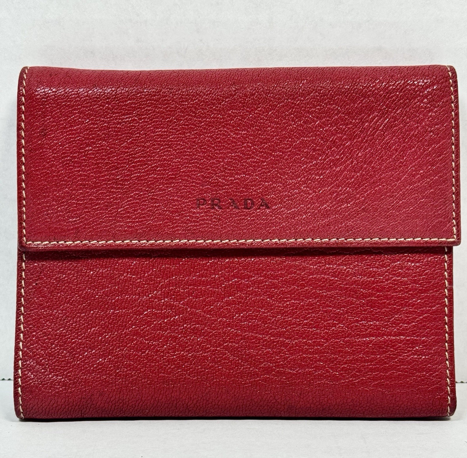 Prada Vintage Red Leather Continental Wallet Bifold Made In Italy
