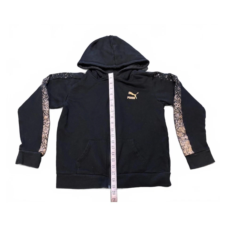 Sudadera con Capucha PUMA Kids XL (16) Cremallera Completa Negra Acentos Dorados Deportiva Atletismo Sudadera Foto 2 de 4