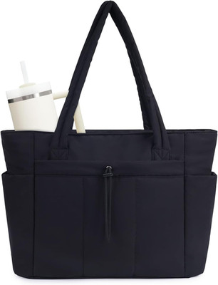 Puffer Tote Bag with Cup Holder & Laptop Compartment & Trolley Sleeve for Travel