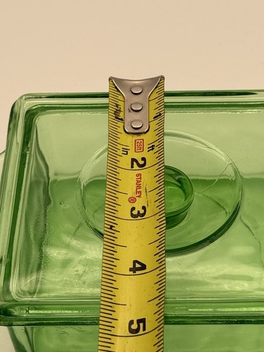 Vintage Hazel Atlas Green Uranium Glass Lidded 4”x4”x2” Square Dish With Lid - Picture 14 of 15
