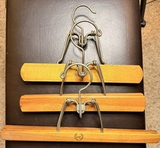Vintage Lot Of Setwell Wood Wooden Clamp Hangers for Dress Pants Skirt