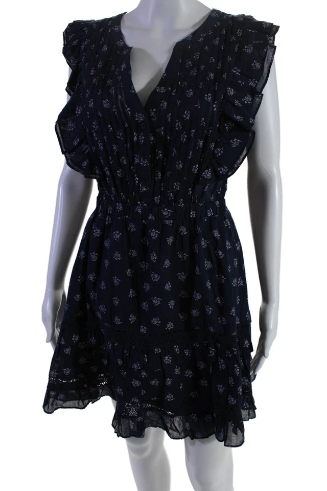 Vestido BB Dakota Steve Madden Para Mujer Algodón Floral Cuello en V Volantes Azul Talla S Foto 2 de 4