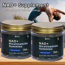 2 Packs NAD+ Nicotinamide Riboside Resveratrol Anti-Aging Cellular Energy 750mg