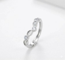 4x2mm Marquise Cut Semi Mount Eternity Ring 925 Sterling Silver Milgrain Setting