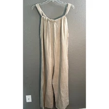 Animale  Linen Jumpsuit Sz S Wide Leg Beige Lagonlook Minimalist Brazil Crop