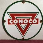VINTAGE CONOCO GASOLINE TRIANGLE 11.75" PORCELAIN OIL SIGN PUMP PLATE