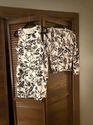 J Crew Leaf Print Dress -Sz 2 With Matching Cardigan - Sz S