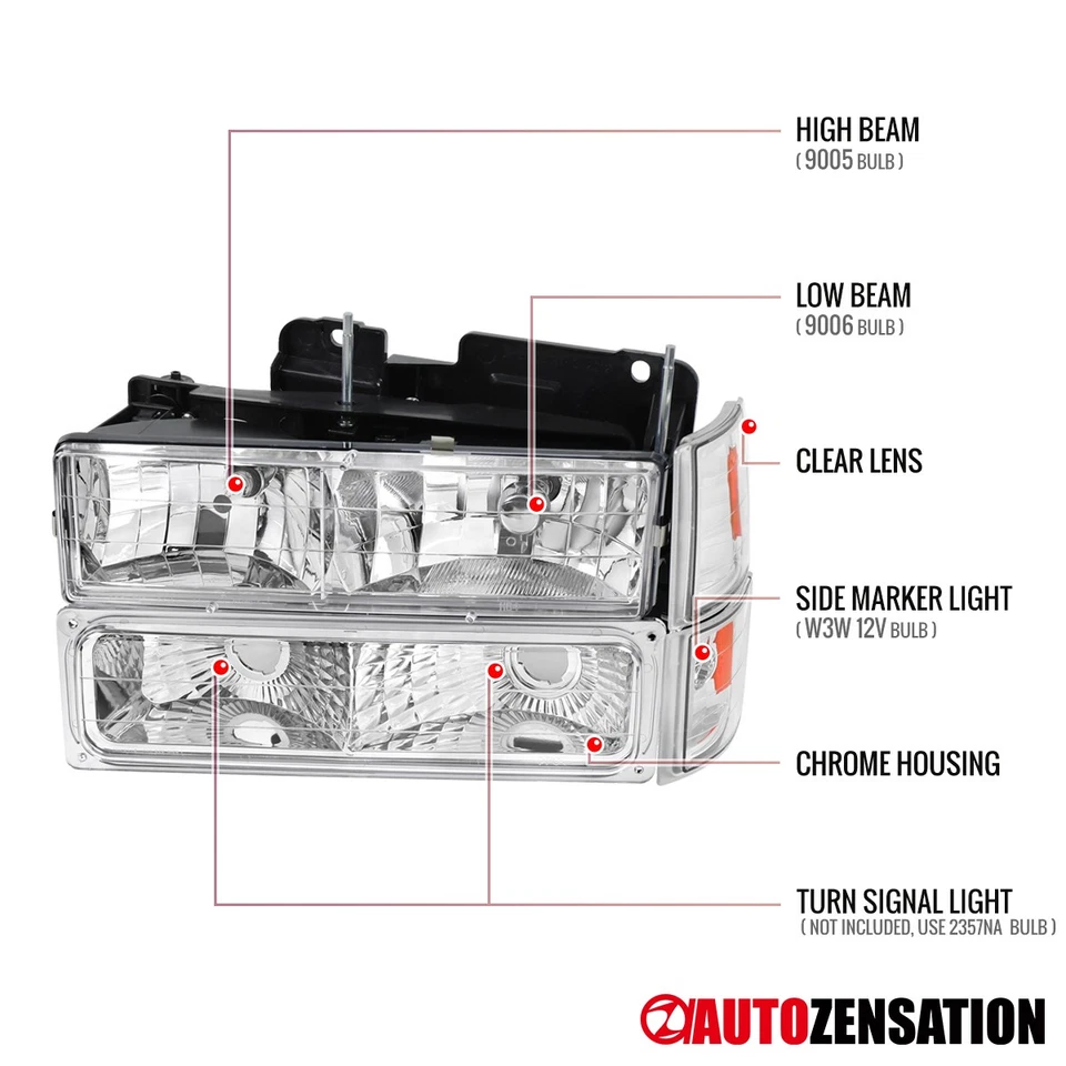 Fit 1994-1998 GMC C10 Pickup Sierra Yukon Suburban Headlights+Corner+Bumper Lamp Foto 3 de 4