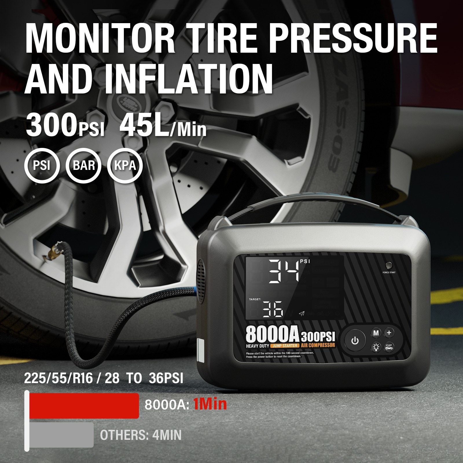 8000A Car Jump Starter With Air Compressor Emergency Truck Heavy Duty Supersafe