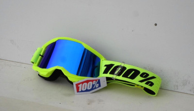100% Crossbrille Strata 2 Neon-Gelb Blau verspiegelt Anti-Fog Enduro!