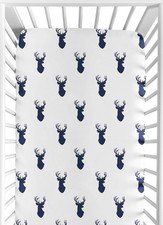 Sweet Jojo Designs Navy Blue White Woodland Deer Boy Baby Fitted Crib Sheet for