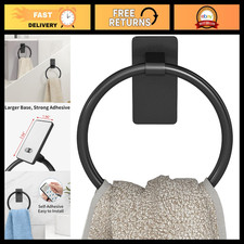Adhesive Round Hand Towel Holder for Bathroom - Stylish Black Towel Ring