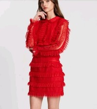 Mossman Majestic Mini Dress RRP $299 Red Lace Sexy Ruffles Races Party Size 10