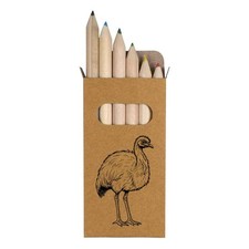6 x 'Emu Line Art' Short 85mm Pencils / Coloured Pencil Set PE00088360