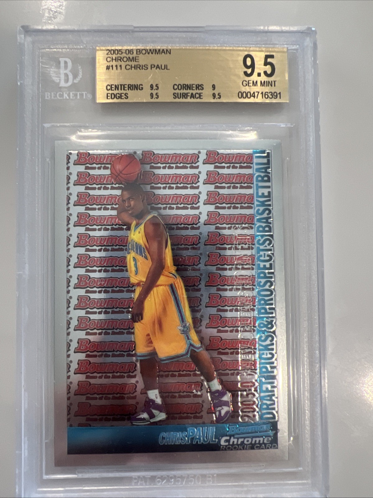 BGS 9.5 GEM MINT 2005-06 BOWMAN CHROME CHRIS PAUL RC ROOKIE SUNS #111 G2158