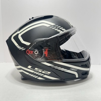 LS2 Metro Firefly Motorcycle Helmet Glow In Dark Flat Black Flip Up Visor Size L