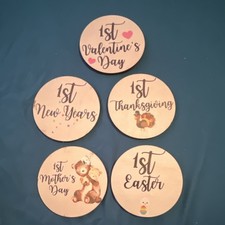 Embroidered Baby Milestone Keepsake Discs Holiday Fantasy Beige Pink Purple